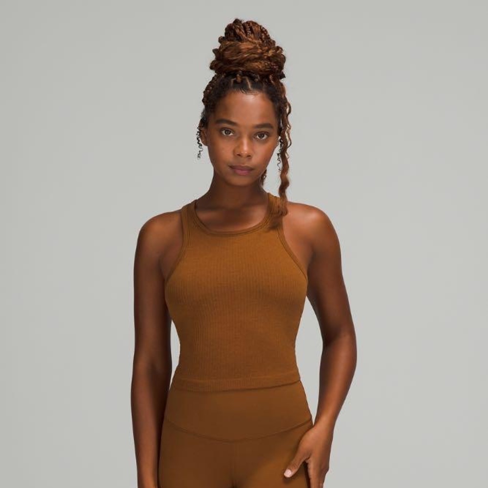 Ebb To Street Cropped Racerback Tank Top Copper Brown